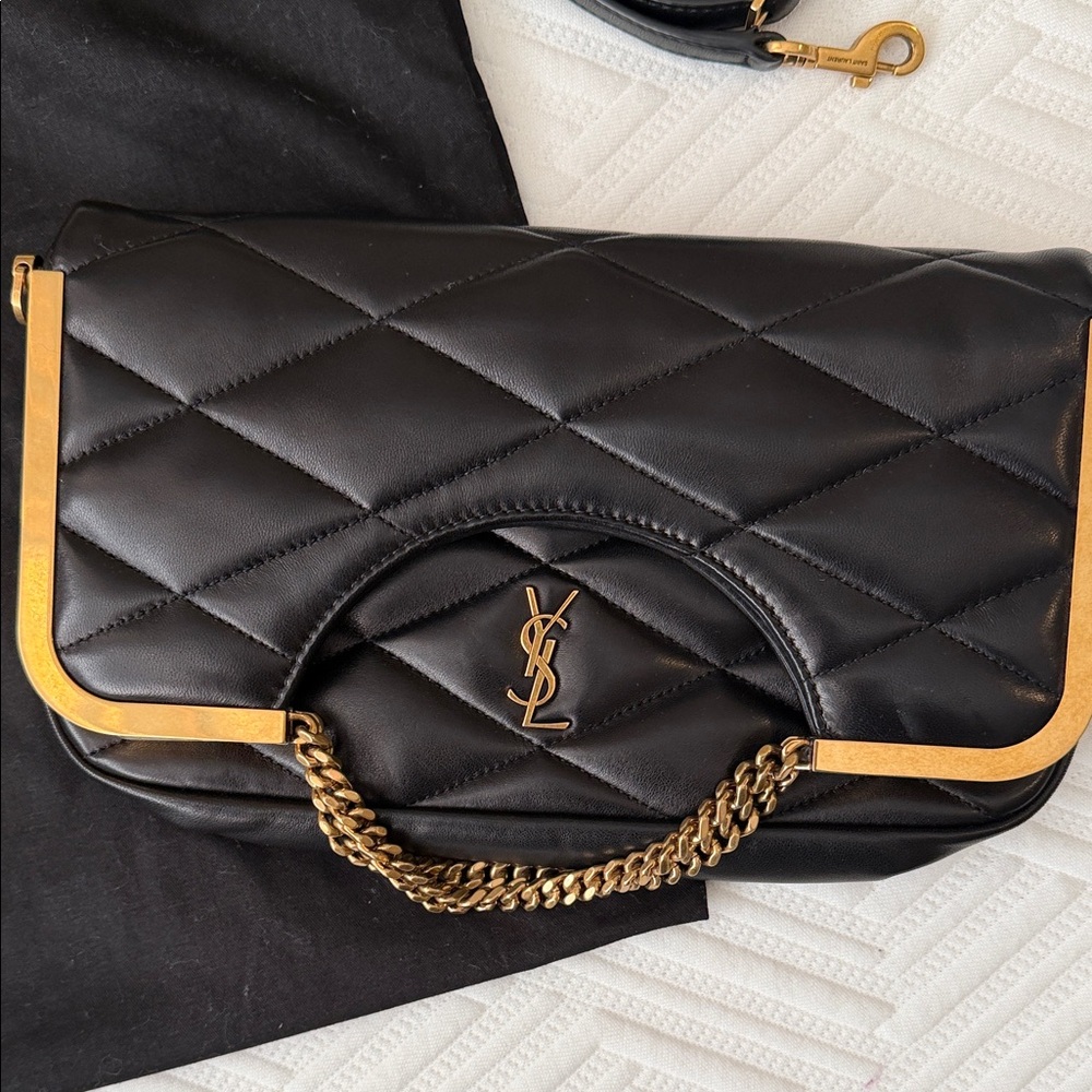 Saint Laurent Black Quilted Leather Shoulder Bag with Gold Chain Trim